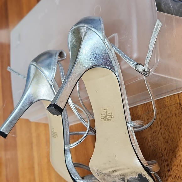 Nine West strappy silver sandal. 3.5 " heel. Size 9M. Used. - Picture 2 of 3